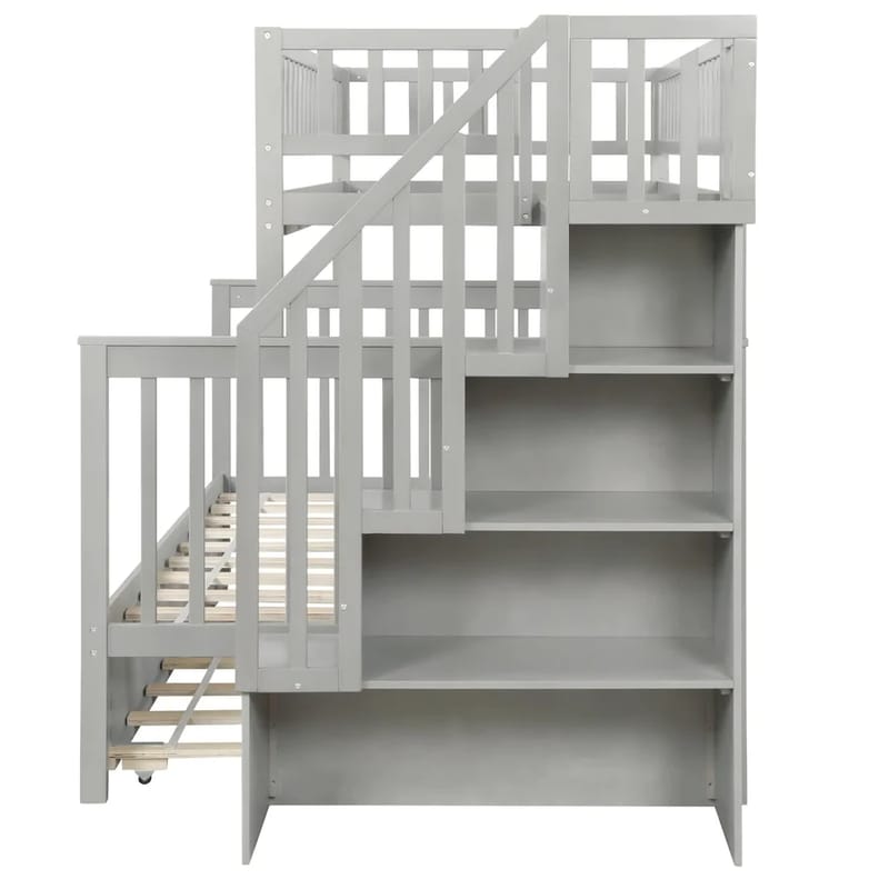 Safety First Exploring the Features of Reliable Grey Bunk Beds with Stairs 2