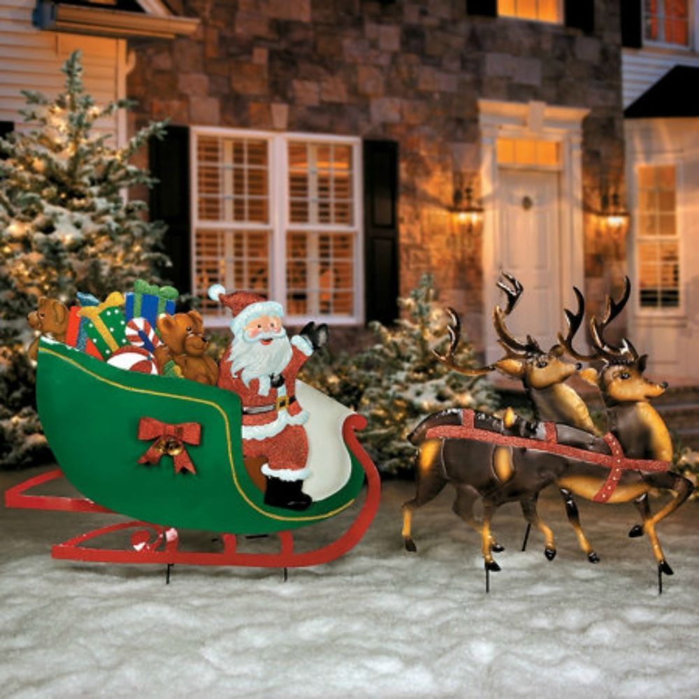 santa sleigh reindeer outdoor decoration 2