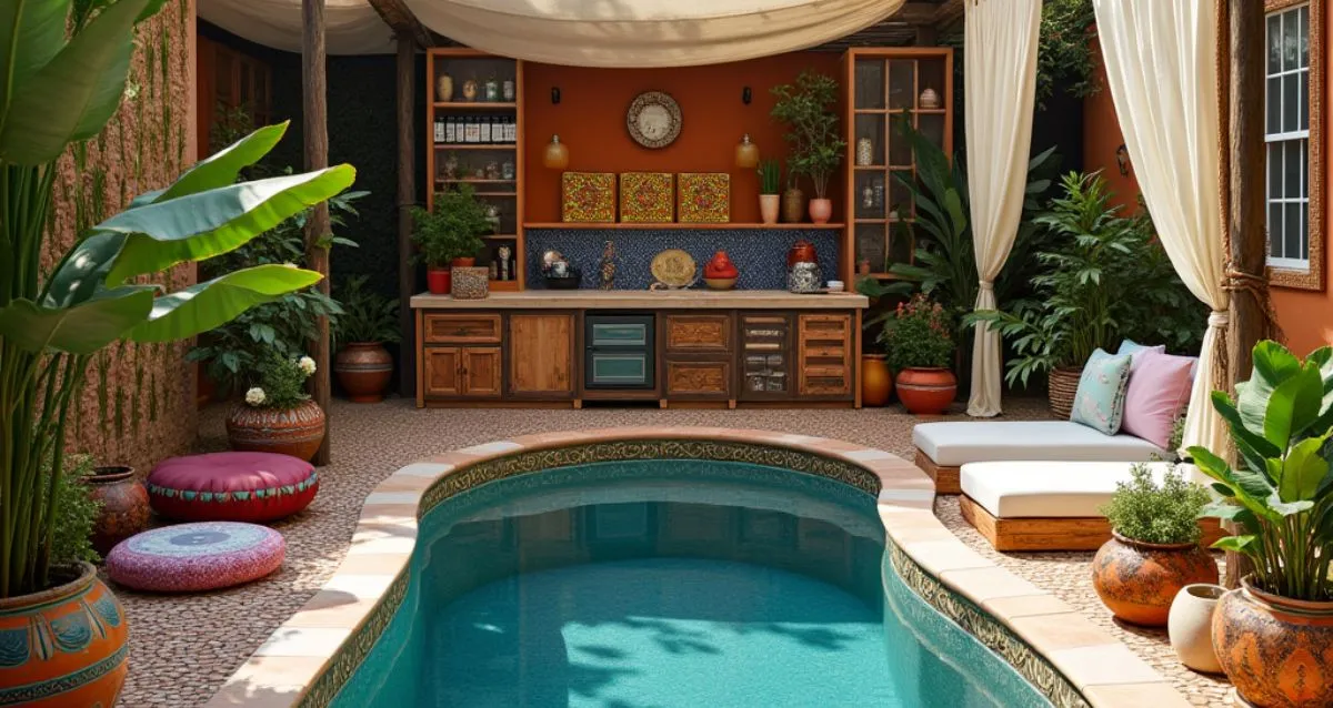 small backyard with pool and outdoor kitchen 3