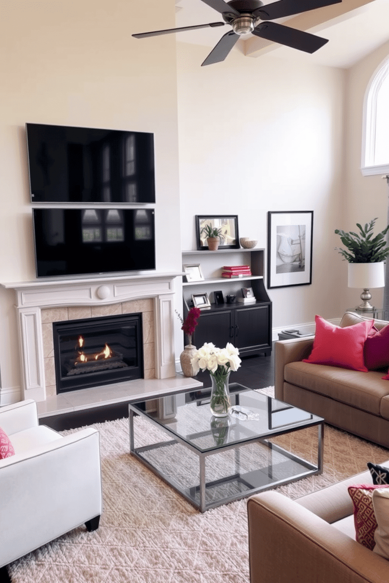 small living room with tv over fireplace 3