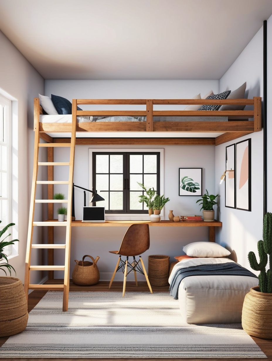 small room loft bed ideas for low ceiling 1