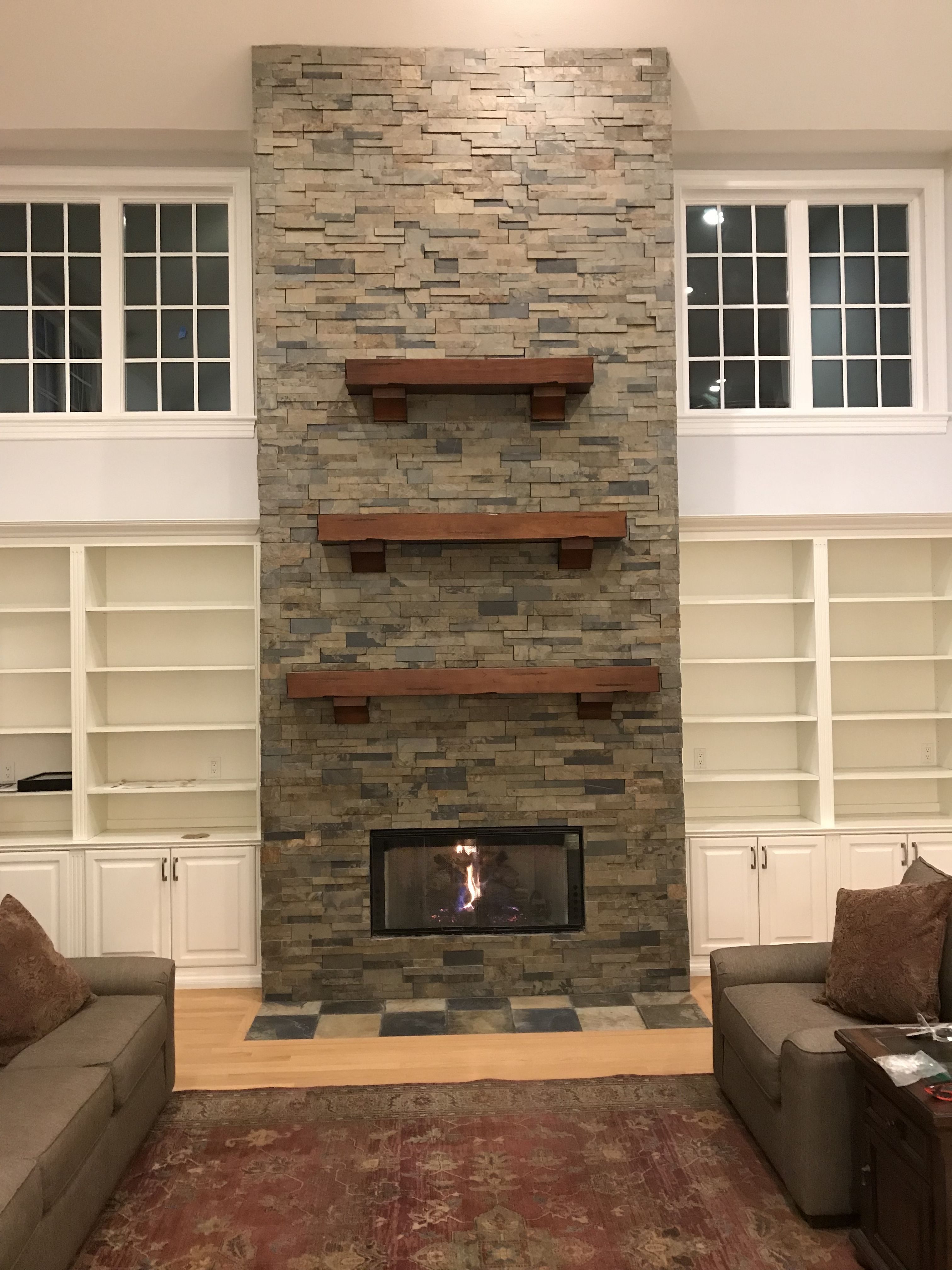 stone veneer over brick fireplace 2