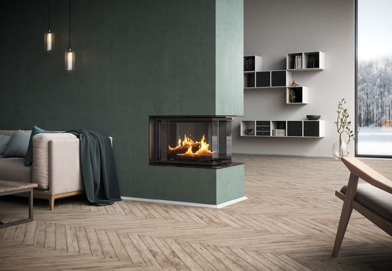 three sided wood burning fireplace 2