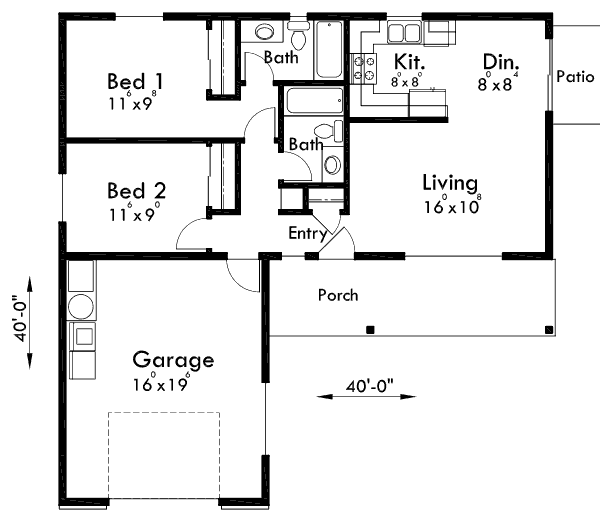 two bedroom 2 bathroom house plans 3