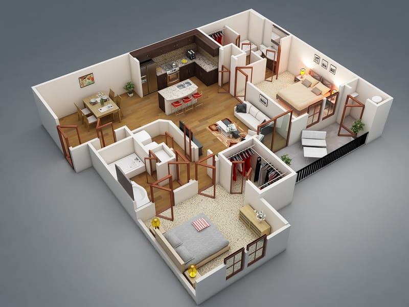 two bedroom 2 bathroom house plans 5