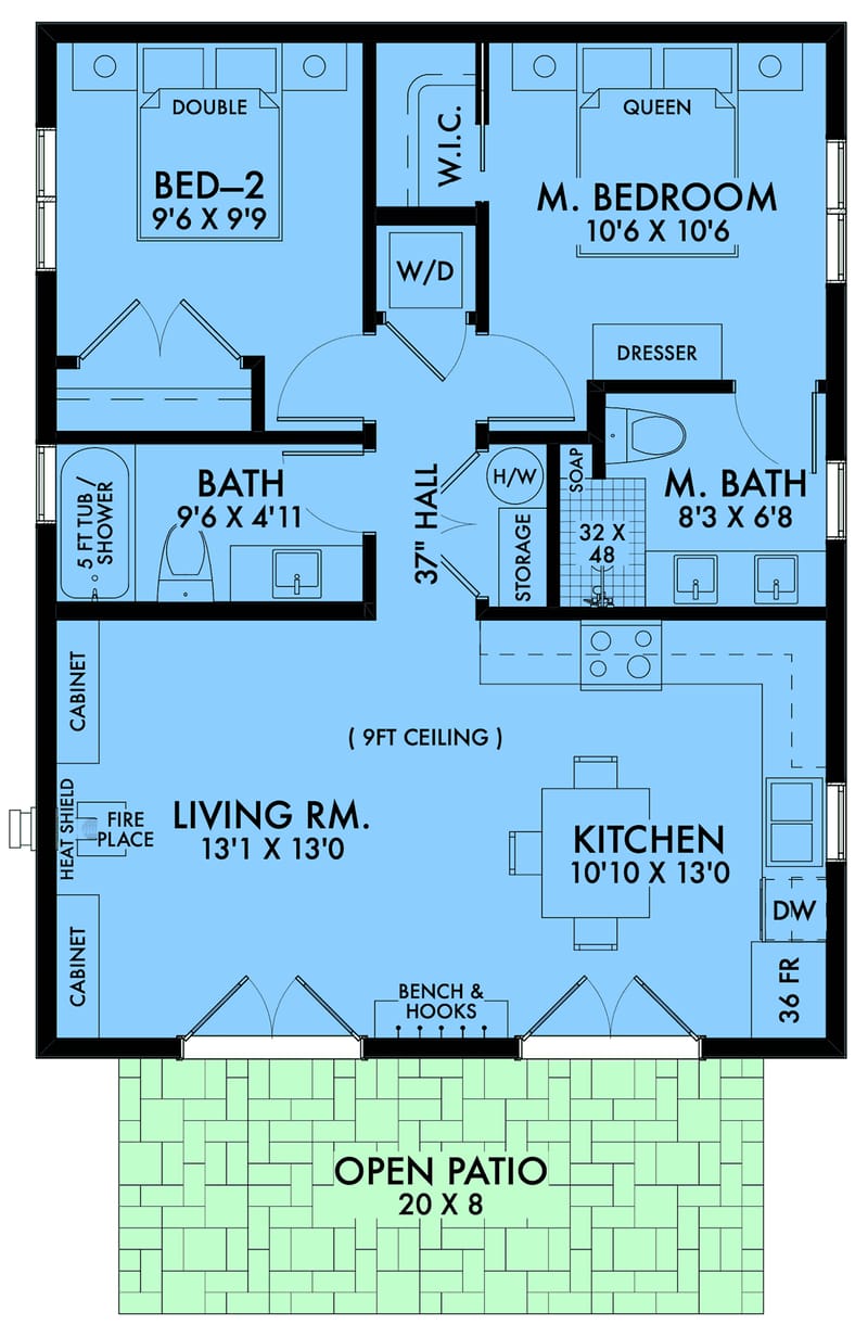 two bedroom 2 bathroom house plans 5