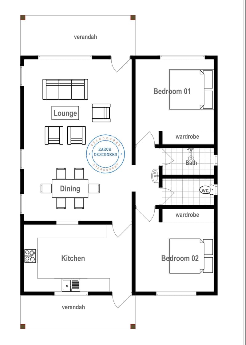 two bedroom bungalow house plans 2