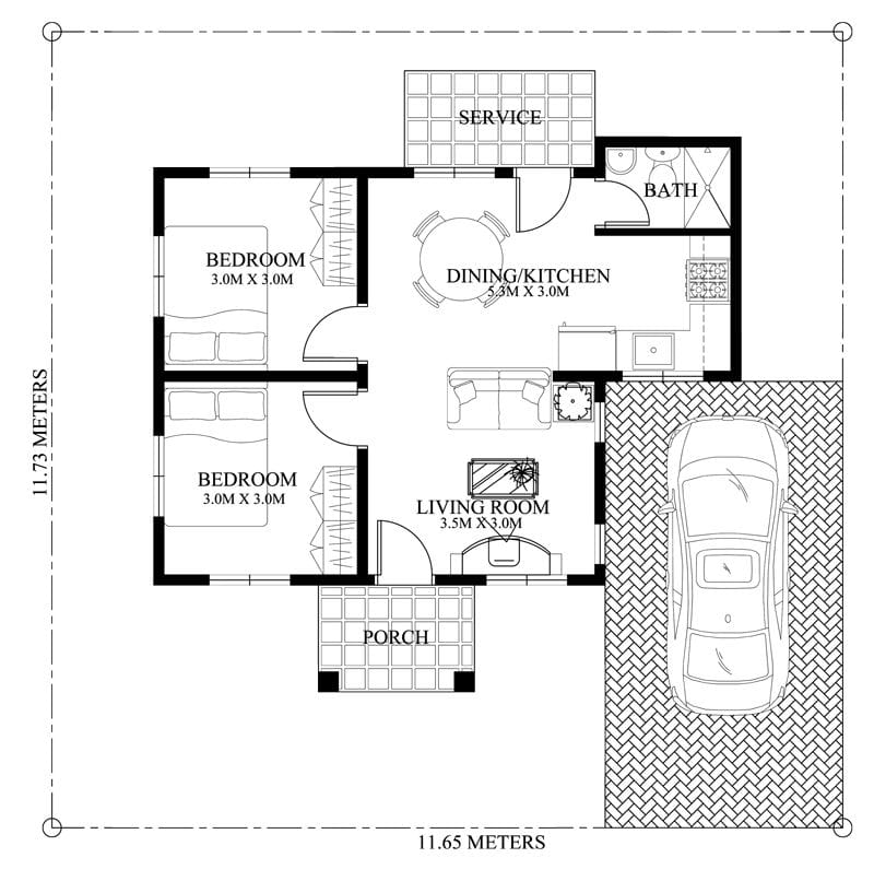 two bedroom bungalow house plans 4