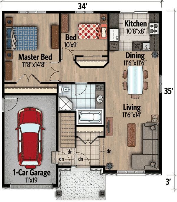 two bedroom house plans with garage 4