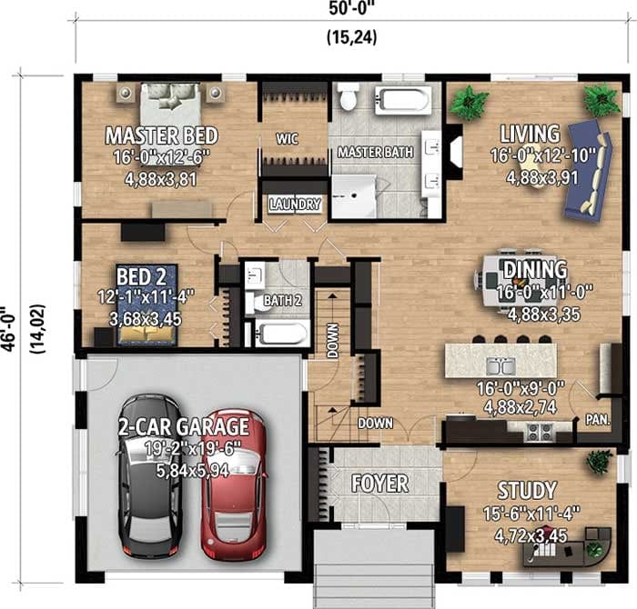 two bedroom house plans with garage 2