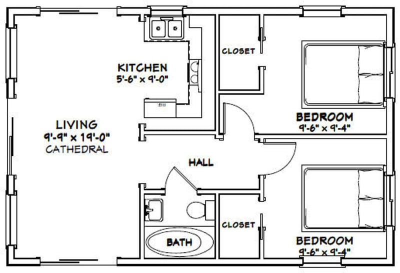 two bedroom one bath floor plans 3