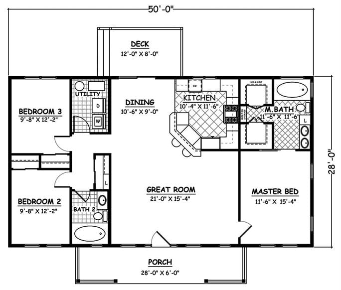 two bedroom ranch floor plans 5