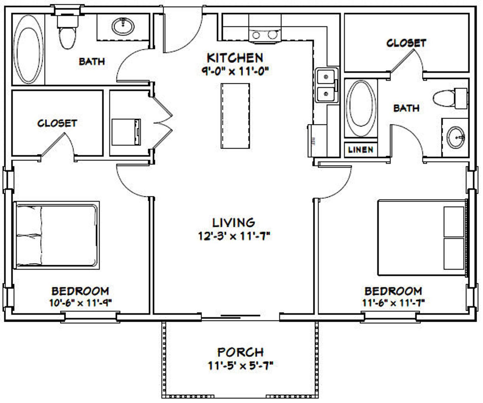two bedroom two bath house plans 3
