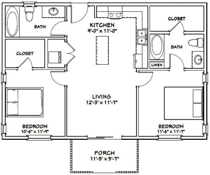 two bedroom two bath house plans 3