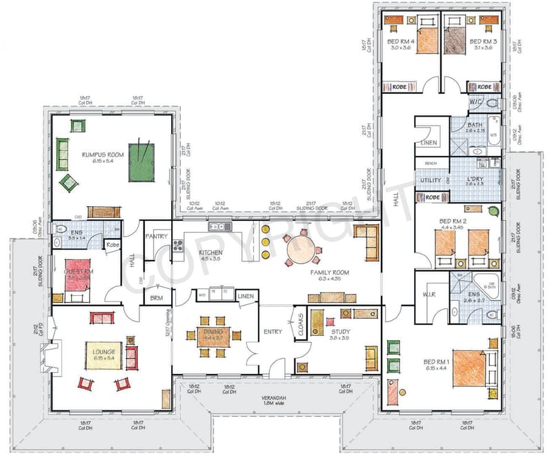 u shaped floor plans with 2 master suites 3
