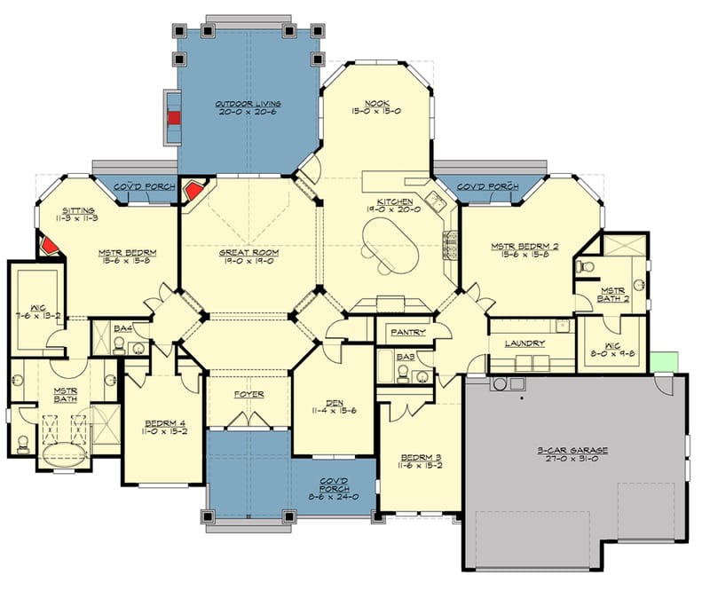 u shaped floor plans with 2 master suites 4