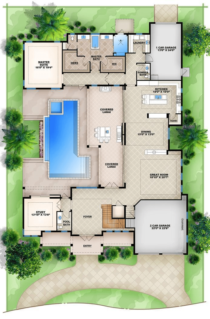 u shaped house designs with pool 3