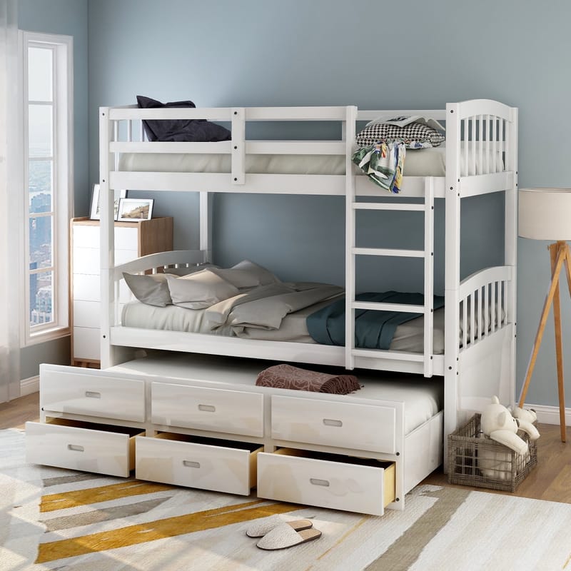 white bunk bed with trundle 2