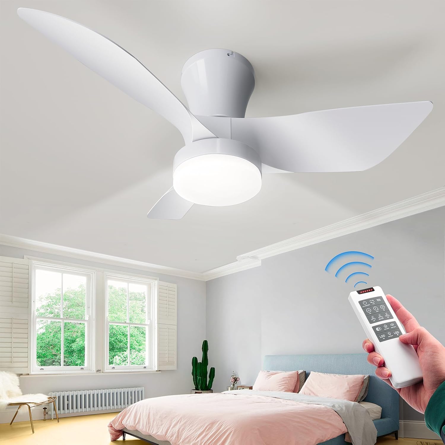 white ceiling fan with light for bedroom 2