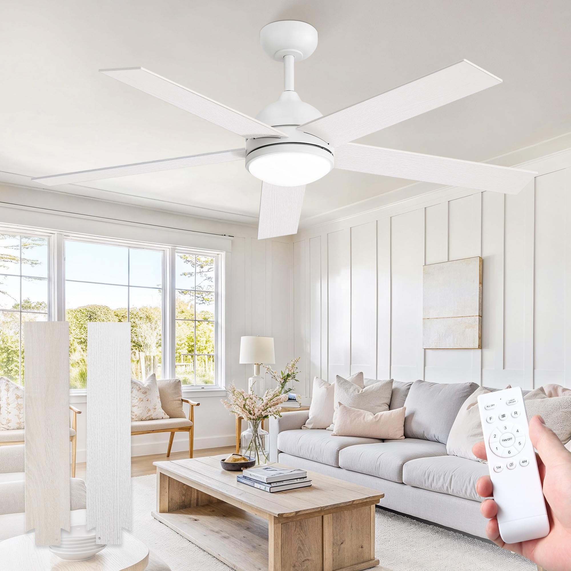 white ceiling fan with light for bedroom 1