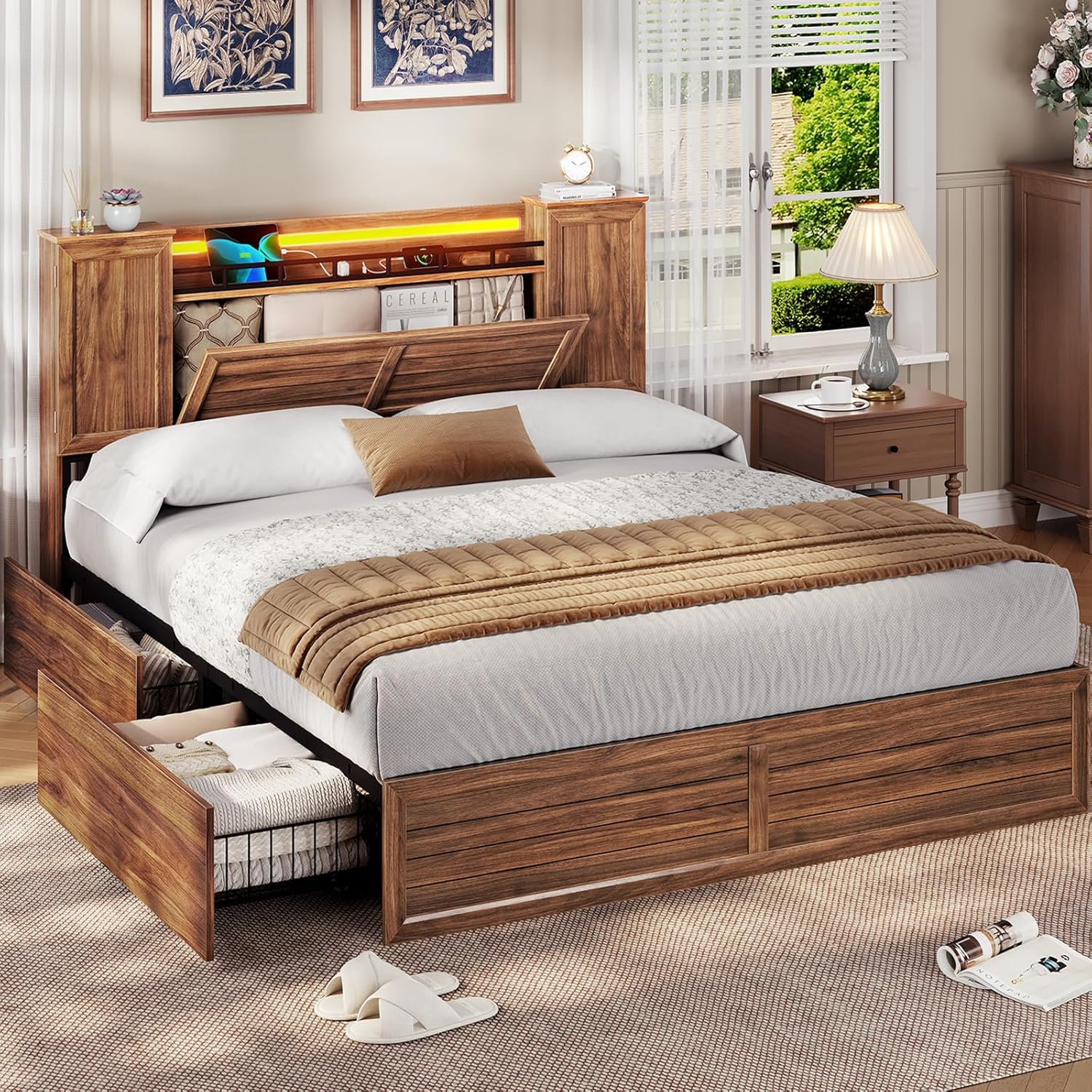 wood bed frame queen with storage 3