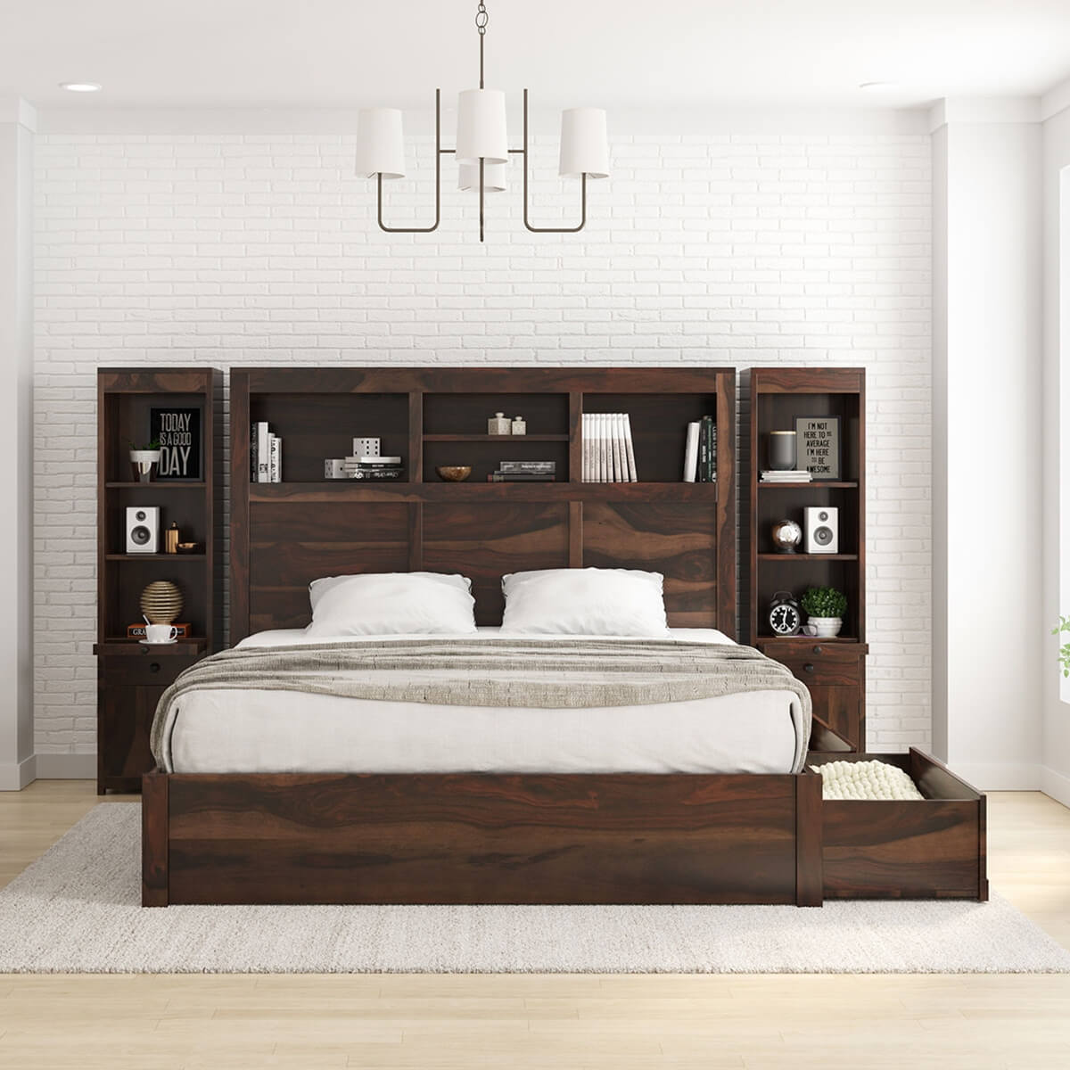 wood bed frame queen with storage 4