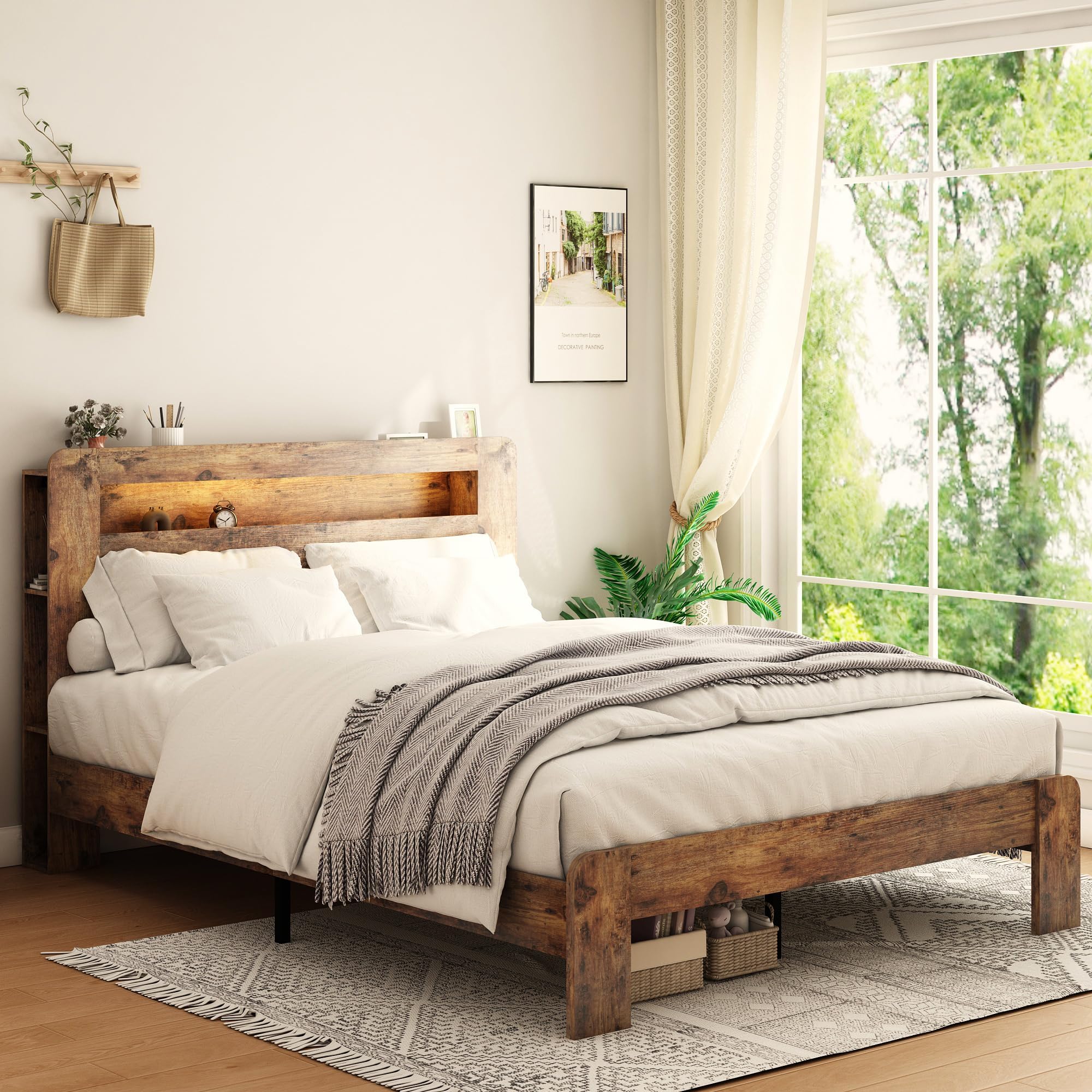 wood bed frame queen with storage 5