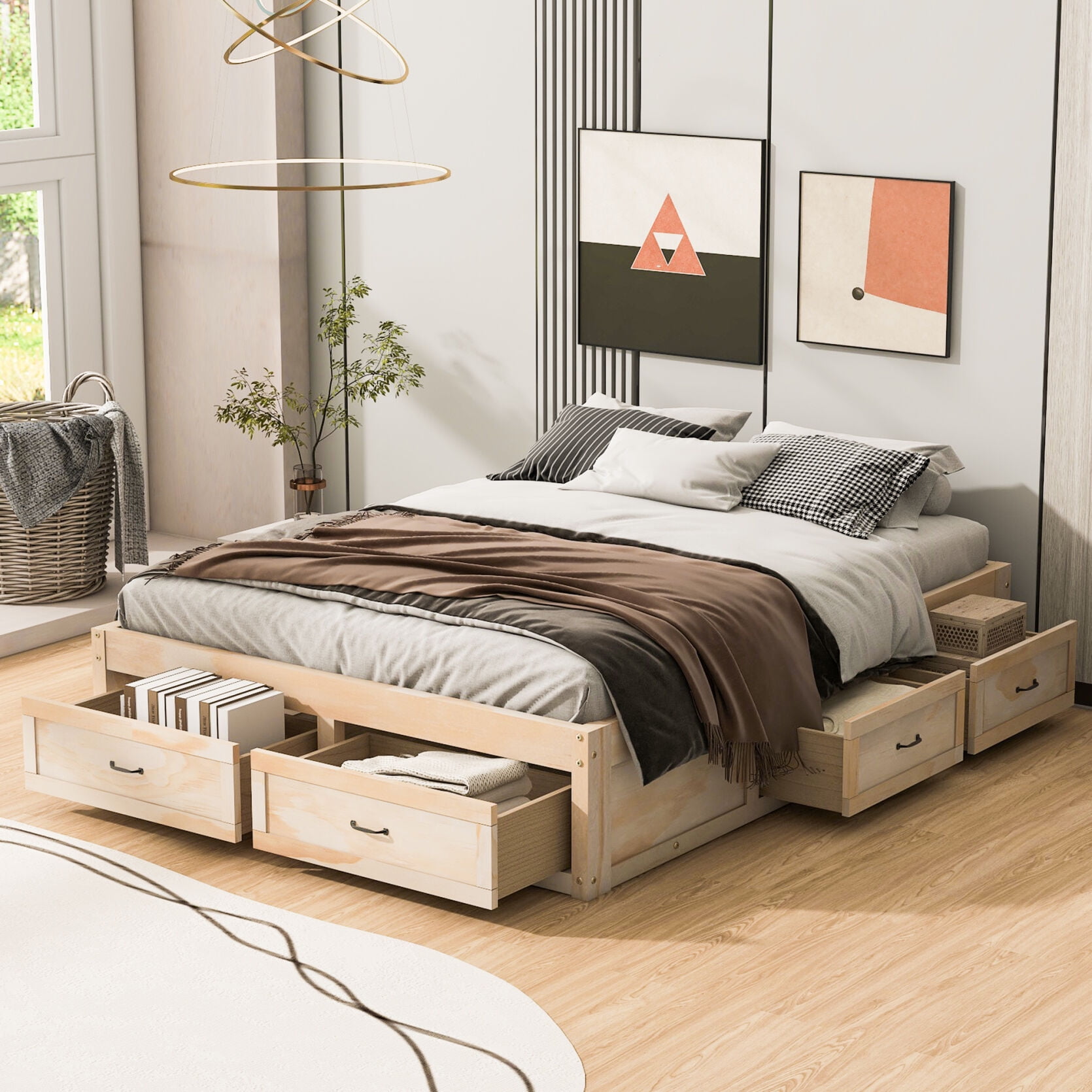 wood bed frame queen with storage 1