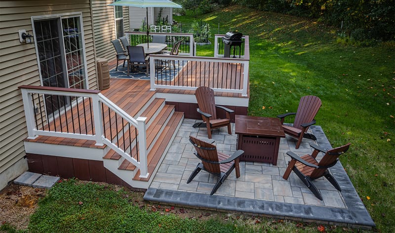 wood deck and stone patio combination 2