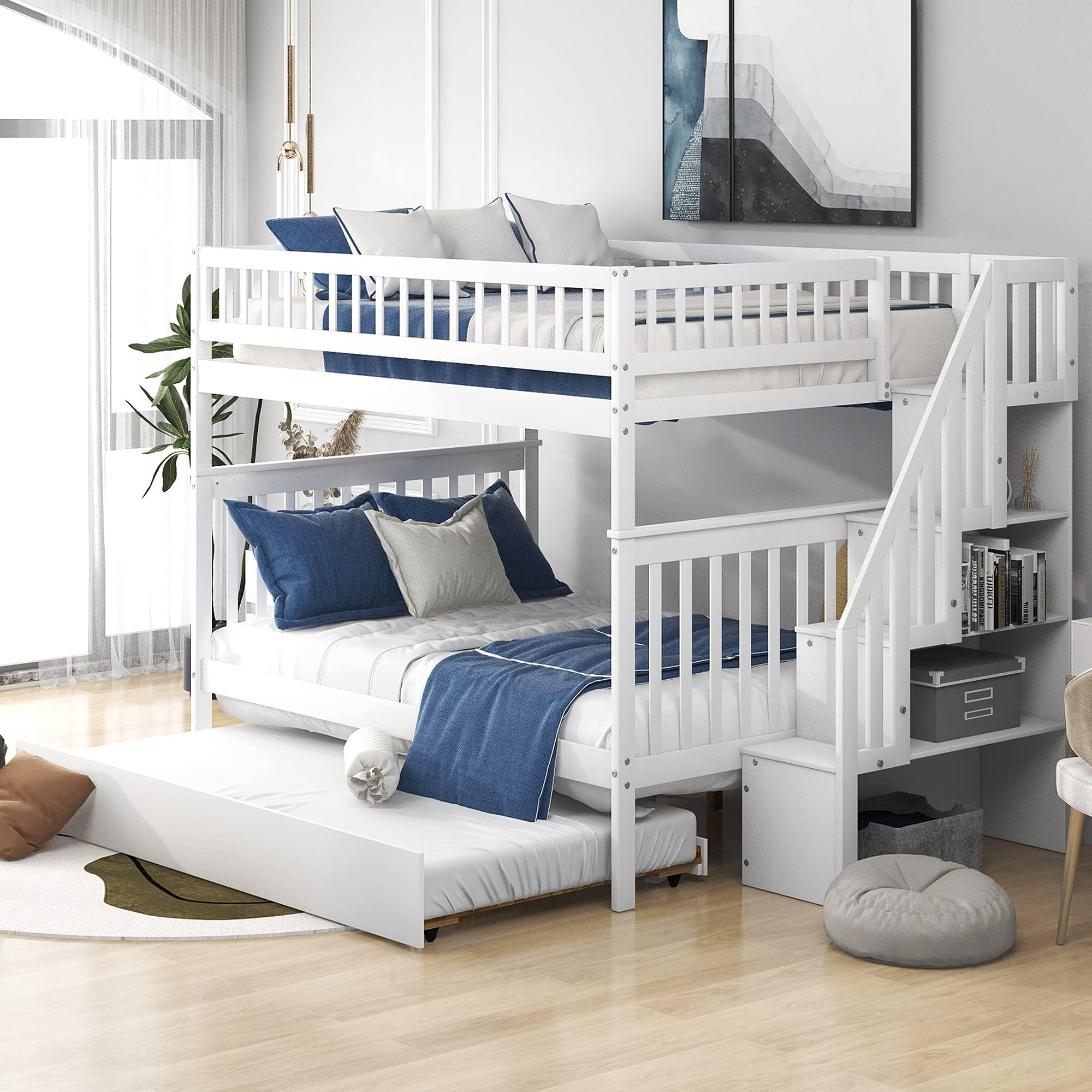 wood frame twin over full bunk bed 3