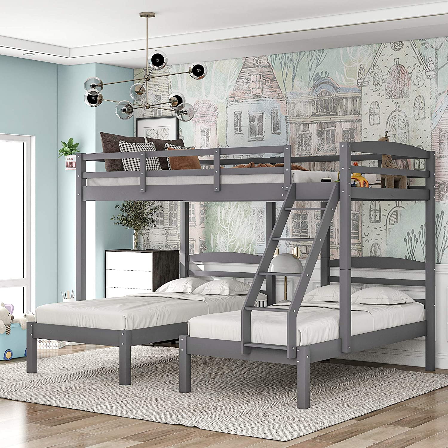 wood frame twin over full bunk bed 4