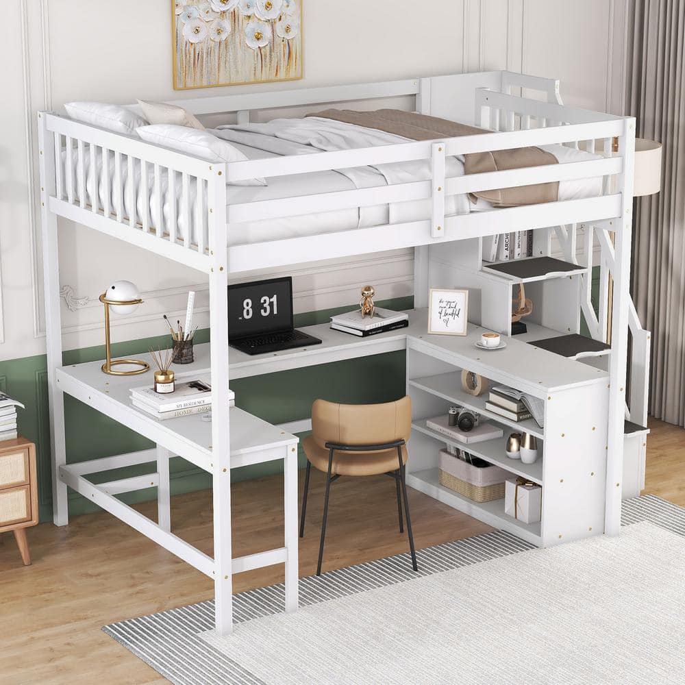 wooden loft bed with desk 2