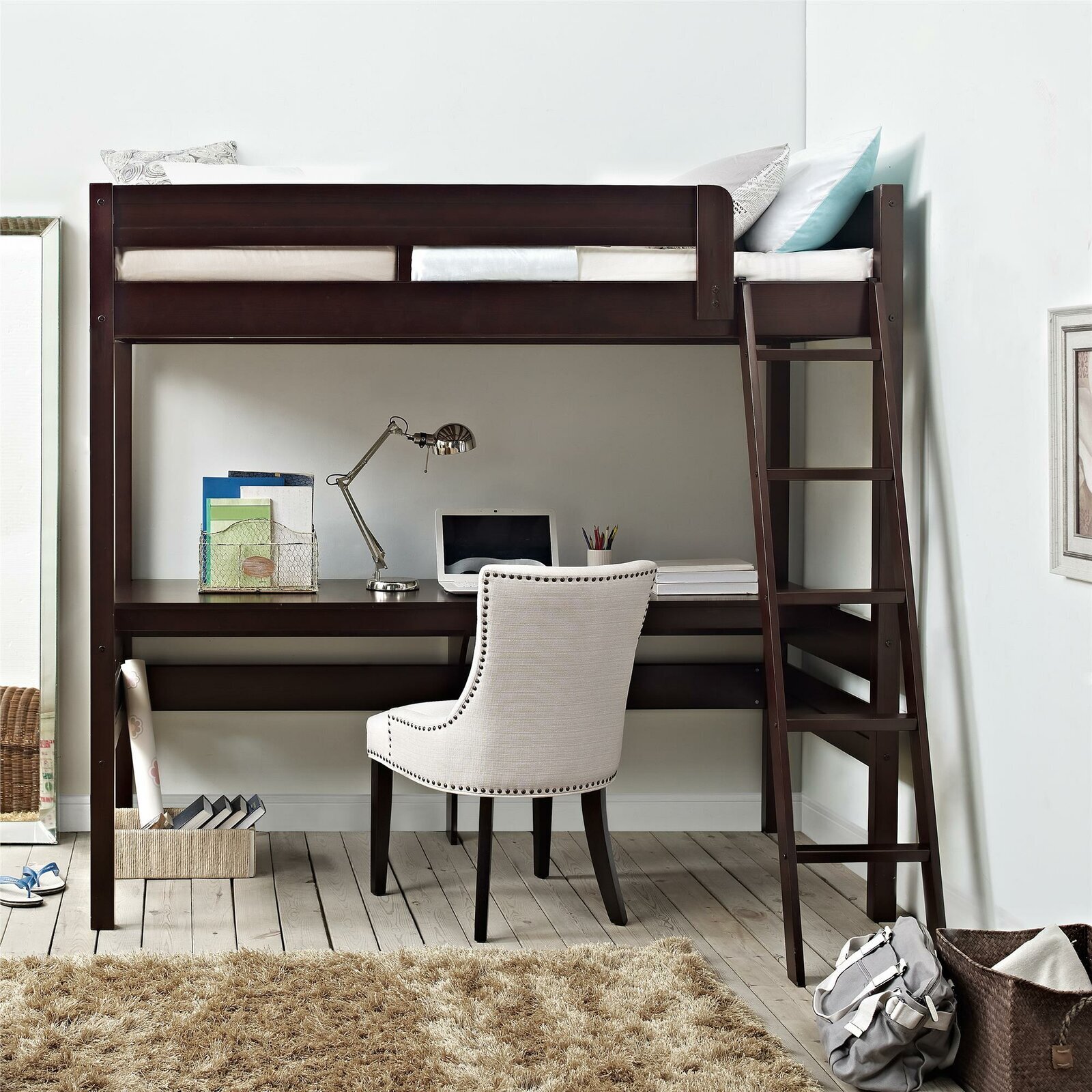 wooden loft bed with desk 3