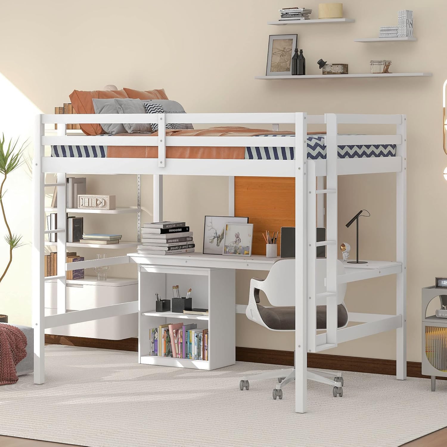 wooden loft bed with desk 4