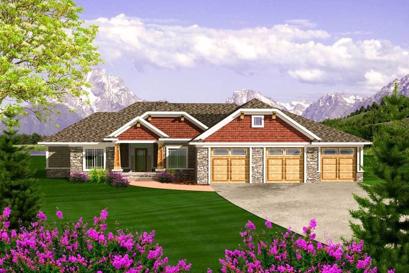 ranch home plans with 3 car garage 3