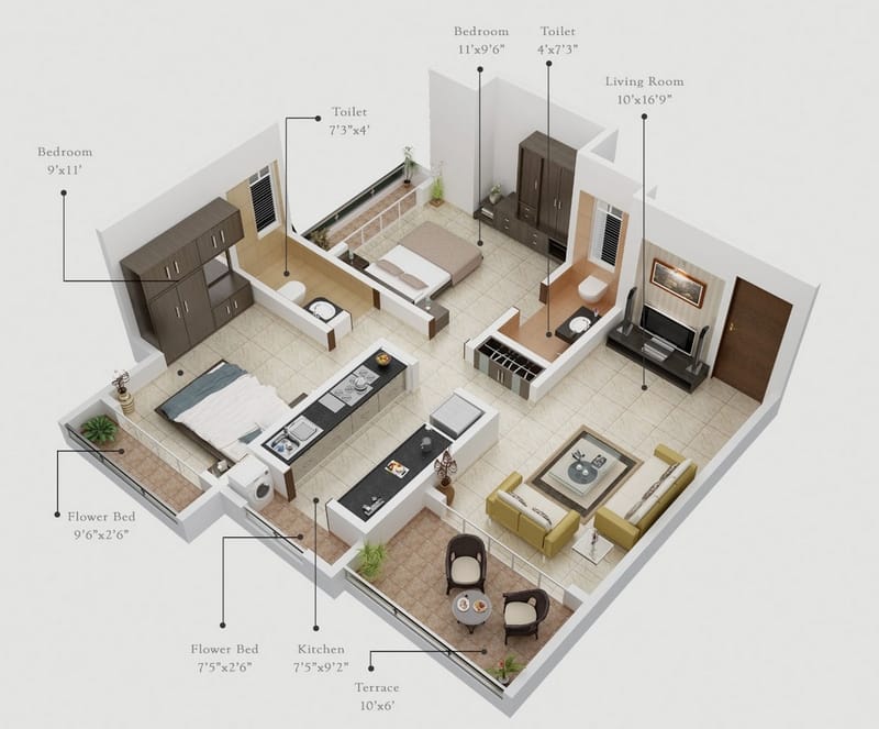 2 bedroom apartment floor plans 5