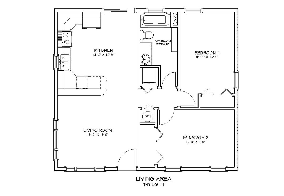 2 bedroom 1 bath floor plan