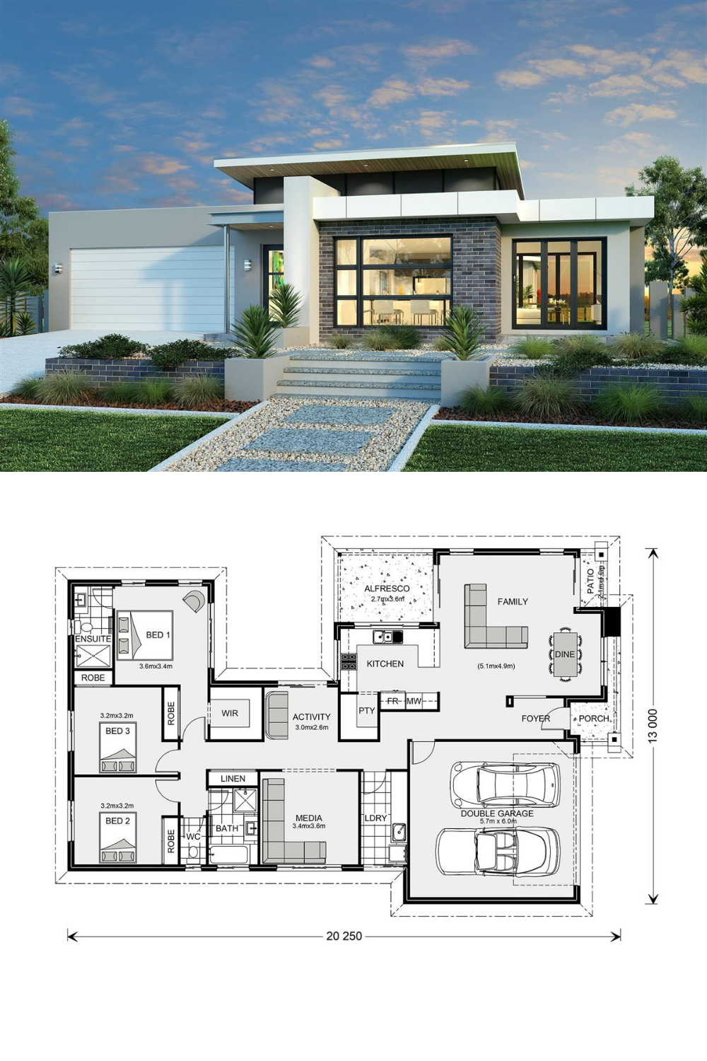 3 bedroom modern house plans
