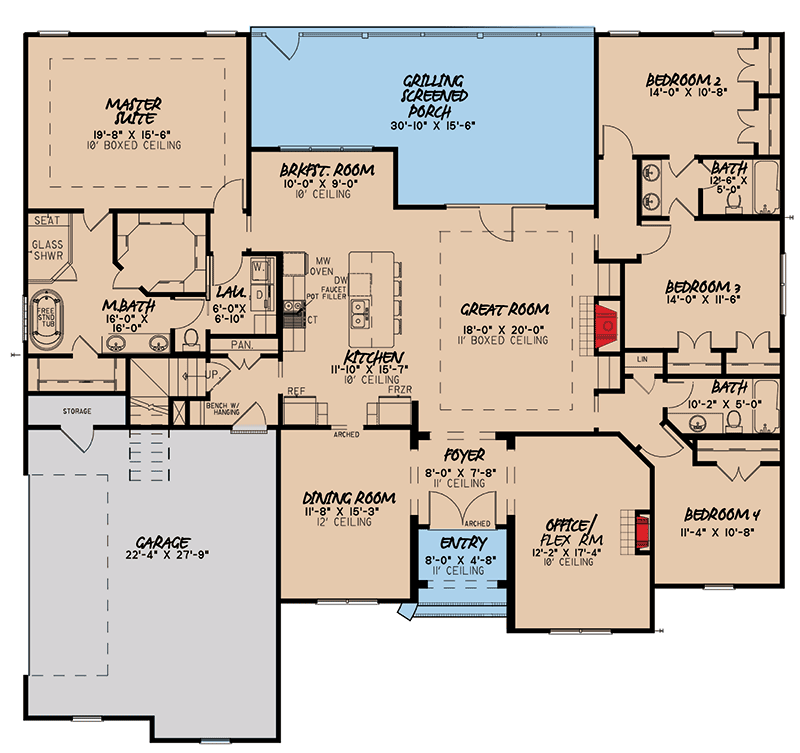 4 bedroom 1 story floor plans