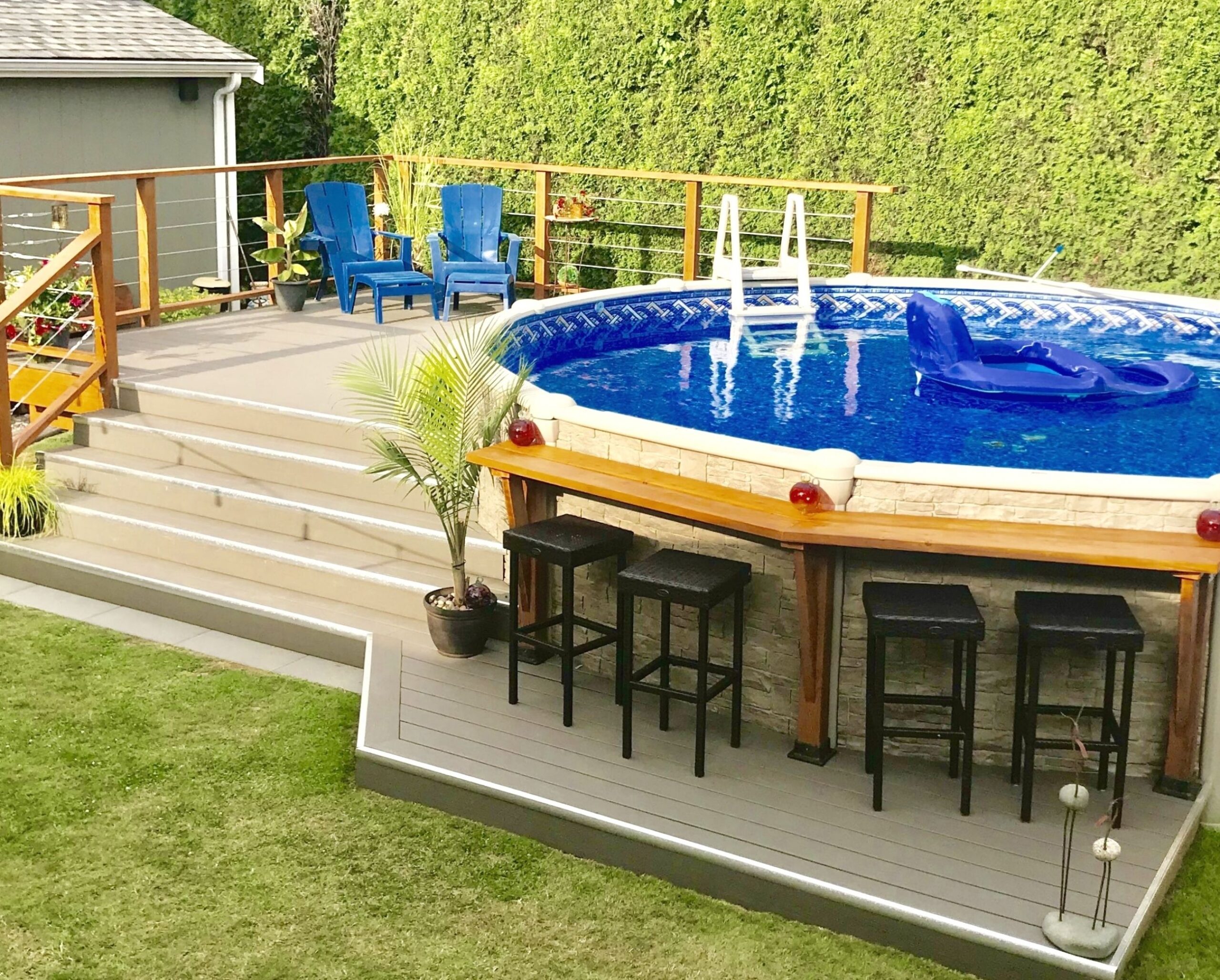 above ground pool built into deck