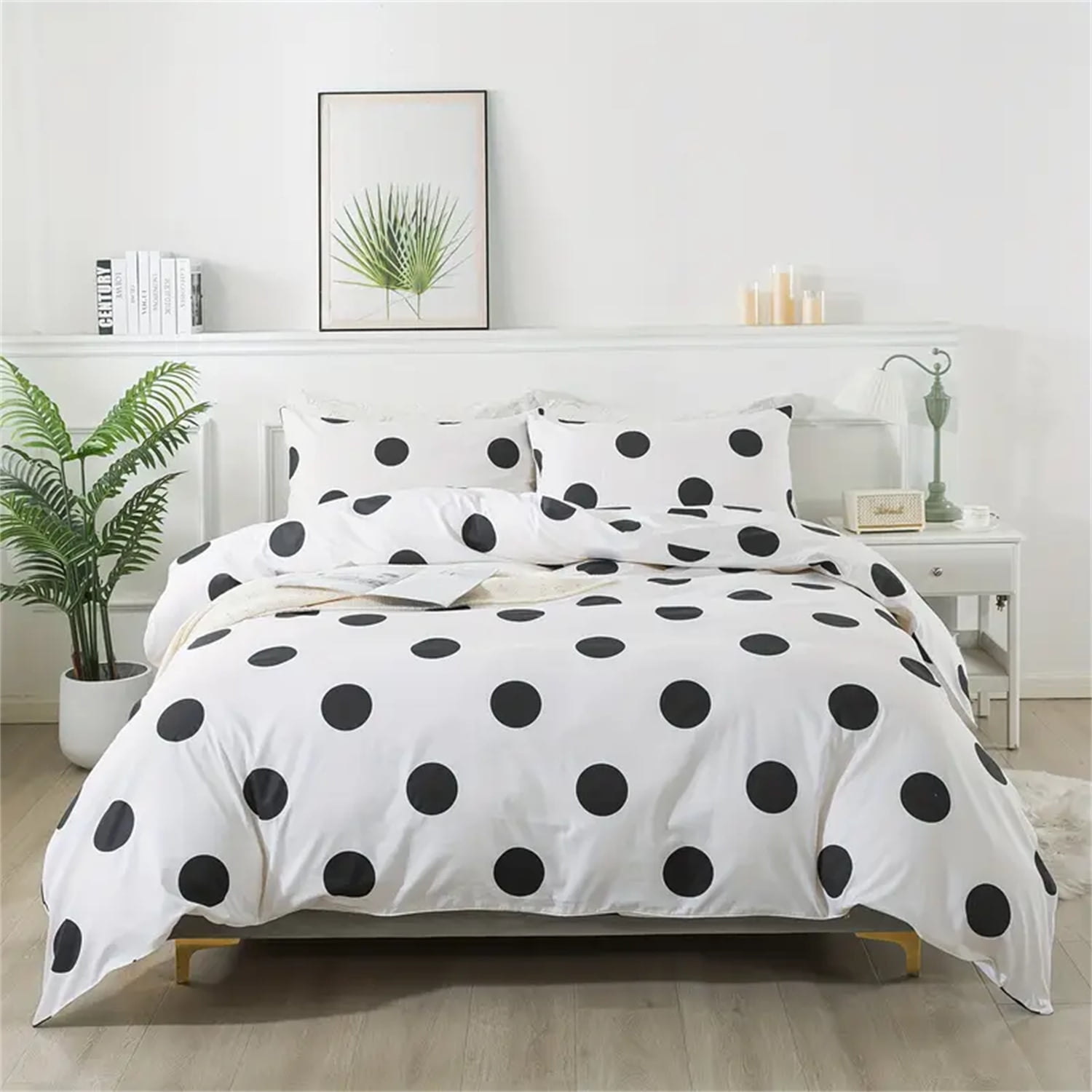 black white polka dot bedding