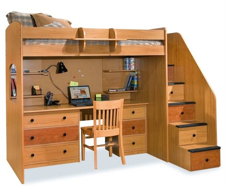 bunk bed with desk and drawers
