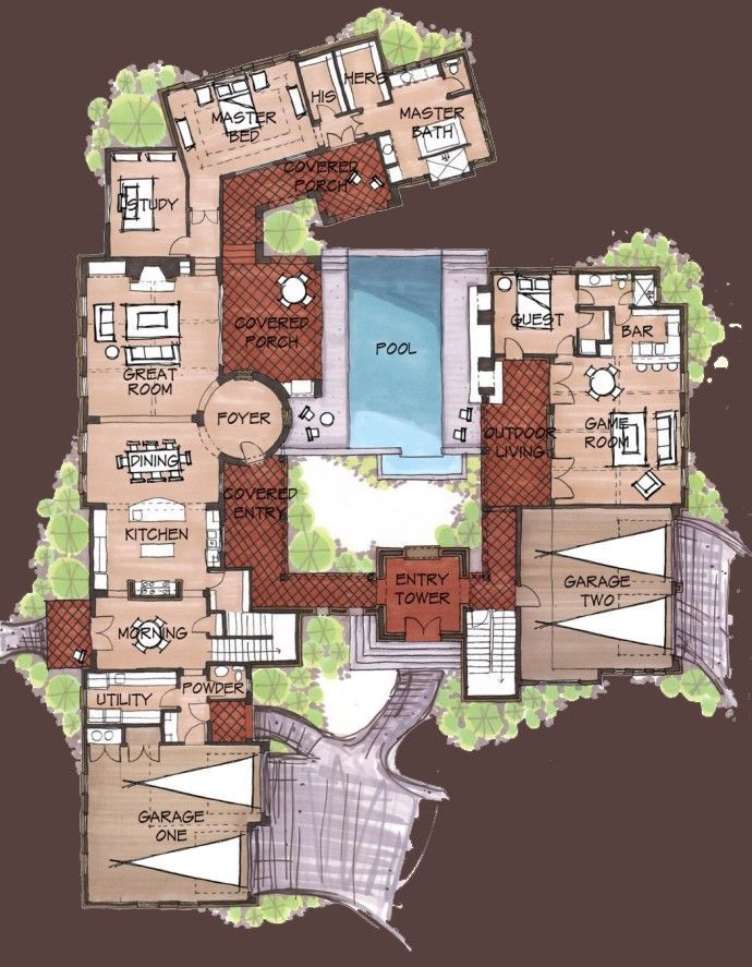 hacienda style home plans with courtyards