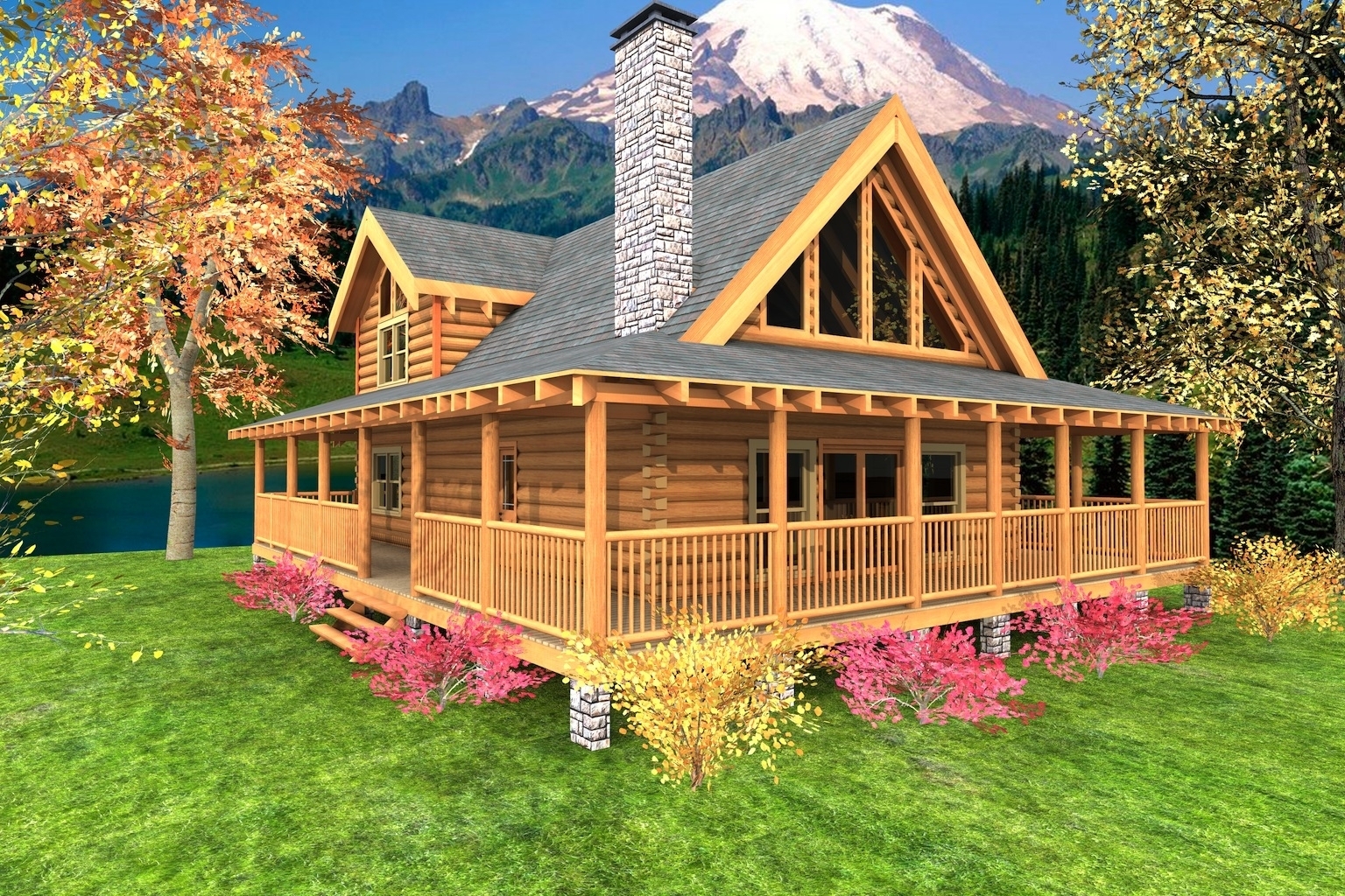 log homes with wrap around porches