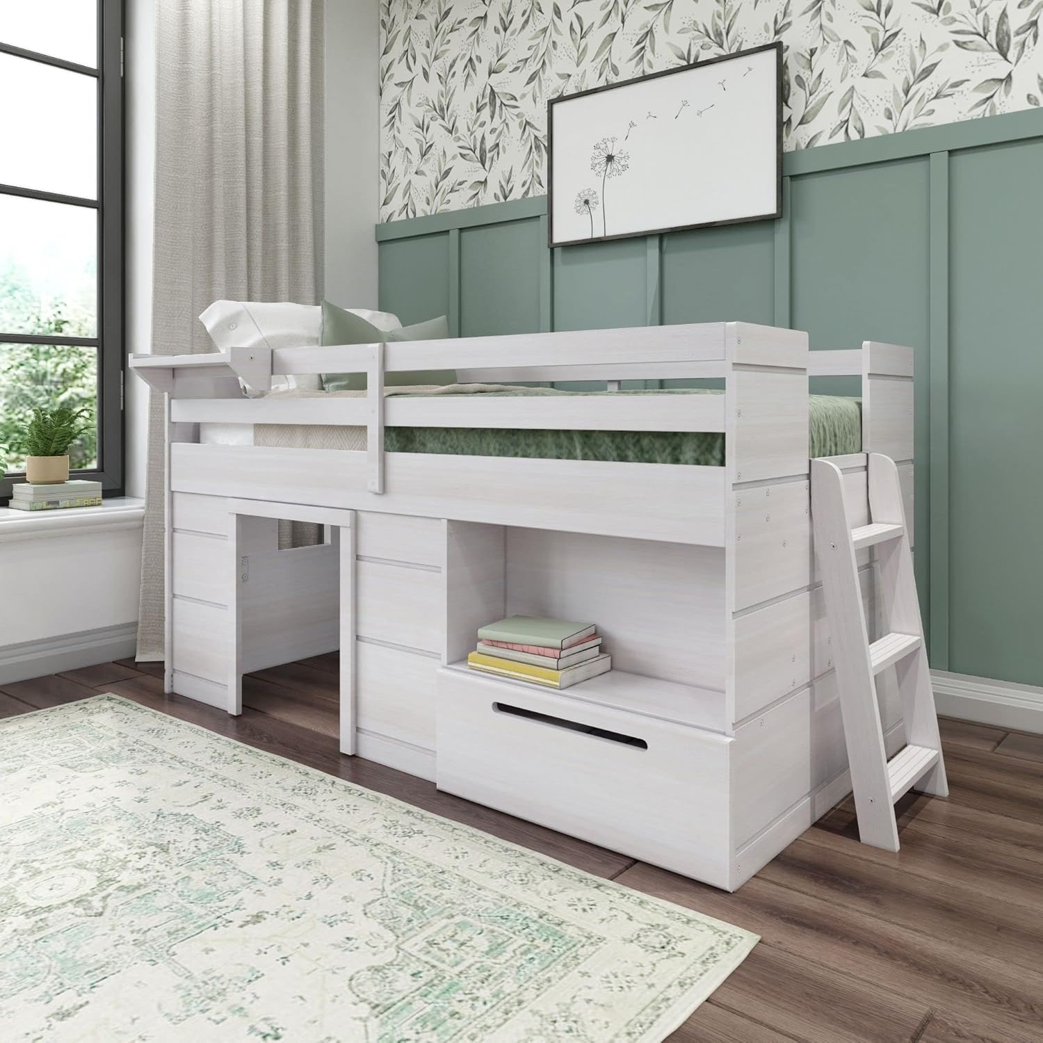 low loft twin bed with storage