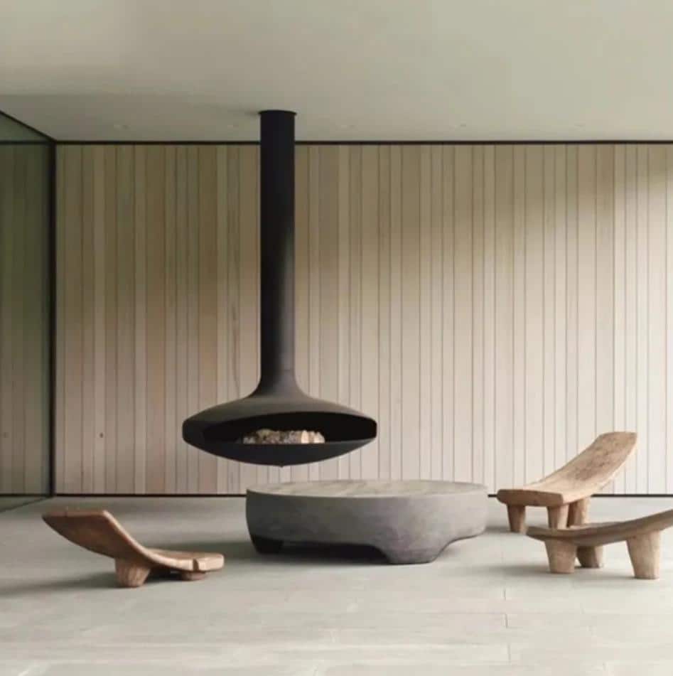 mid century modern hanging fireplace