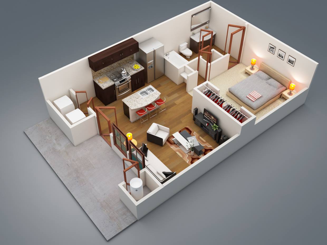 one bedroom home floor plans