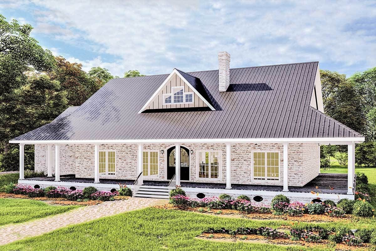 one level homes with wrap around porches