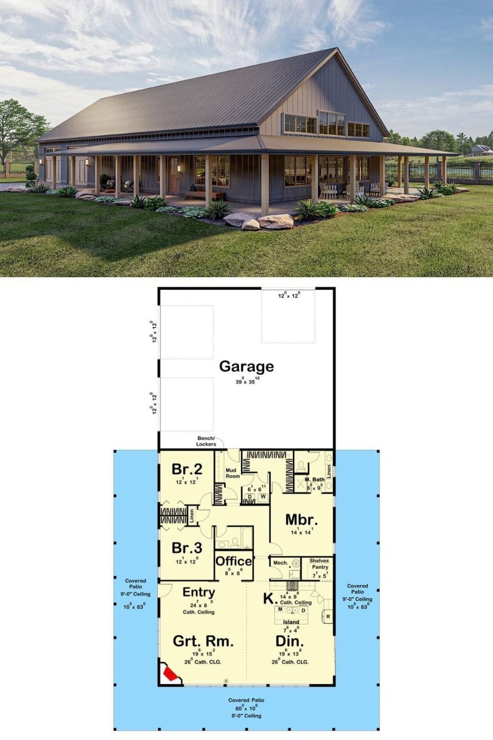one story 3 bedroom barndominium floor plans