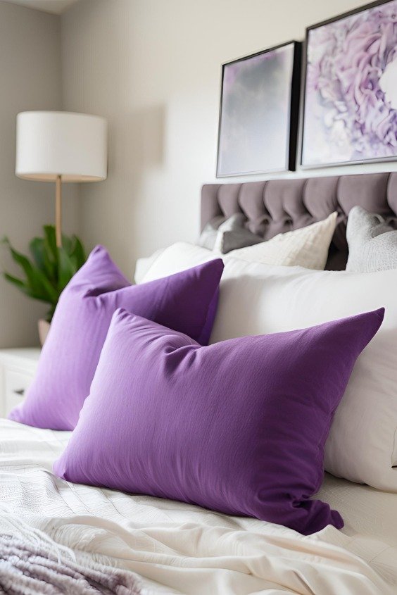 purple accent pillows for bed